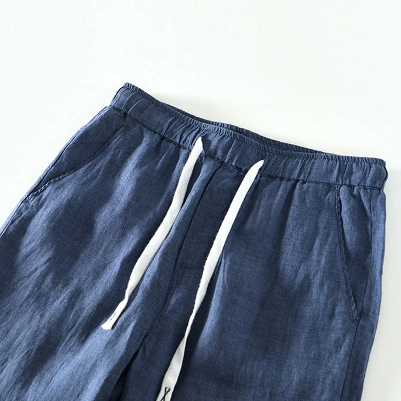 Buddha Stones Fall Solid Drawstring Elastic Waist Men's Linen Ankle-Length Pants With Pockets