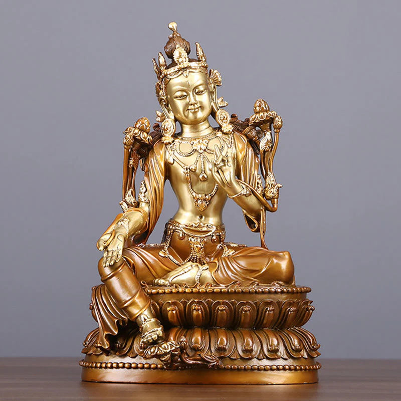 Buddha Stones Bodhisattva Green Tara Figurine Protection Brass Copper Statue Home Offering Decoration
