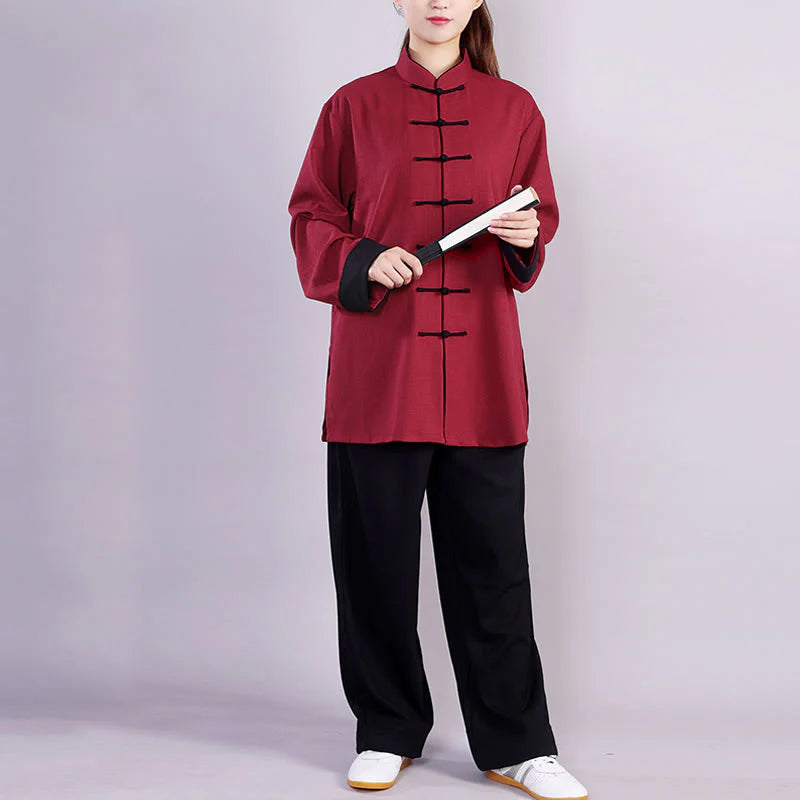 Buddha Stones 2Pcs Fall Winter Frog-Button Tai Chi Meditation Qigong Zen Practice Unisex Cotton Linen Clothing Set (Extra 30% Off | USE CODE: FS30)
