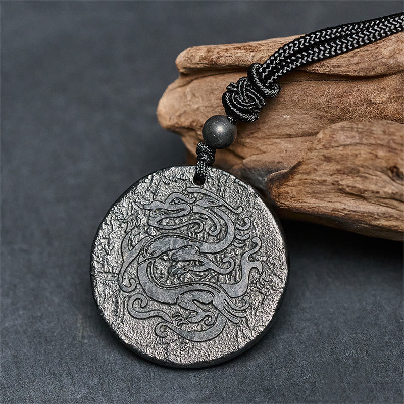 Buddha Stones Carved Dragon Pattern Authentic Shungite Stone Inner Strength Necklace Pendant