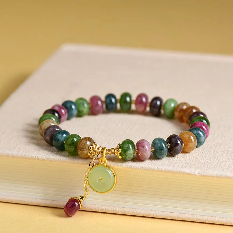 Buddha Stones Colorful Tourmaline Cute Flower Rabbit Charm Love Bracelet
