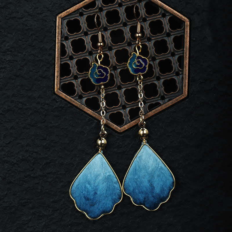 FREE Today: Good Fortune and Blessing Handcrafted Silk Art Petal Dangle Hook Earrings