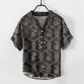 Buddha Stones Cotton Dragon Phoenix Emblem Men's Short Sleeve Half Button Shirt