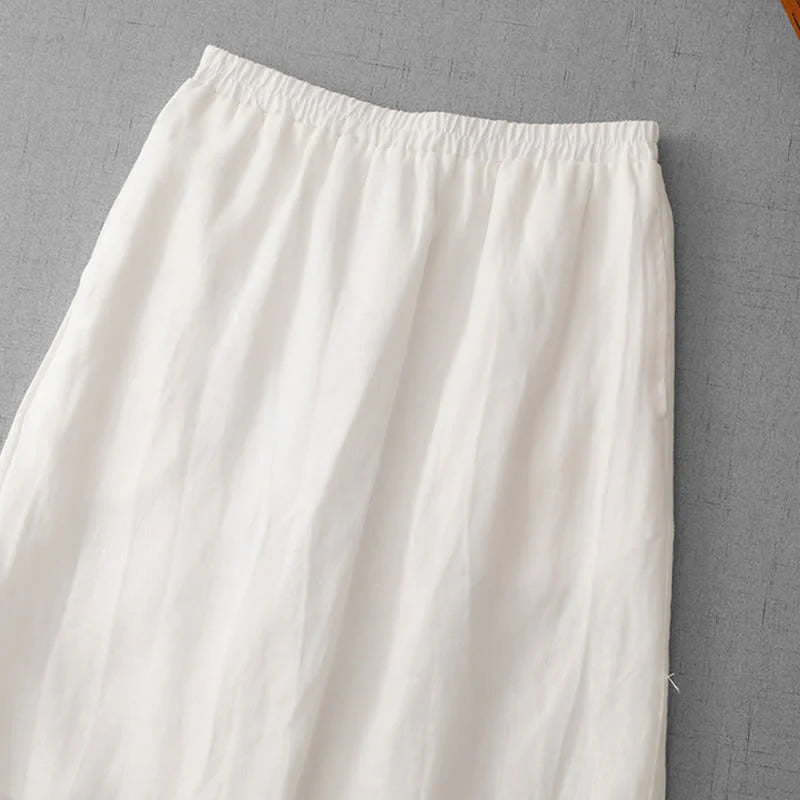 Buddha Stones Commute Elastic Waistband Pleated Hem Capri Length Women's Lined Skirt With Pockets