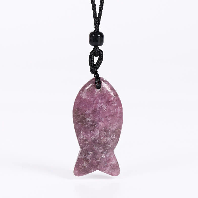 Buddha Stones Koi Fish Pink Crystal Indian Agate Amethyst Topaz Red Jasper Success Warmth Necklace Pendant