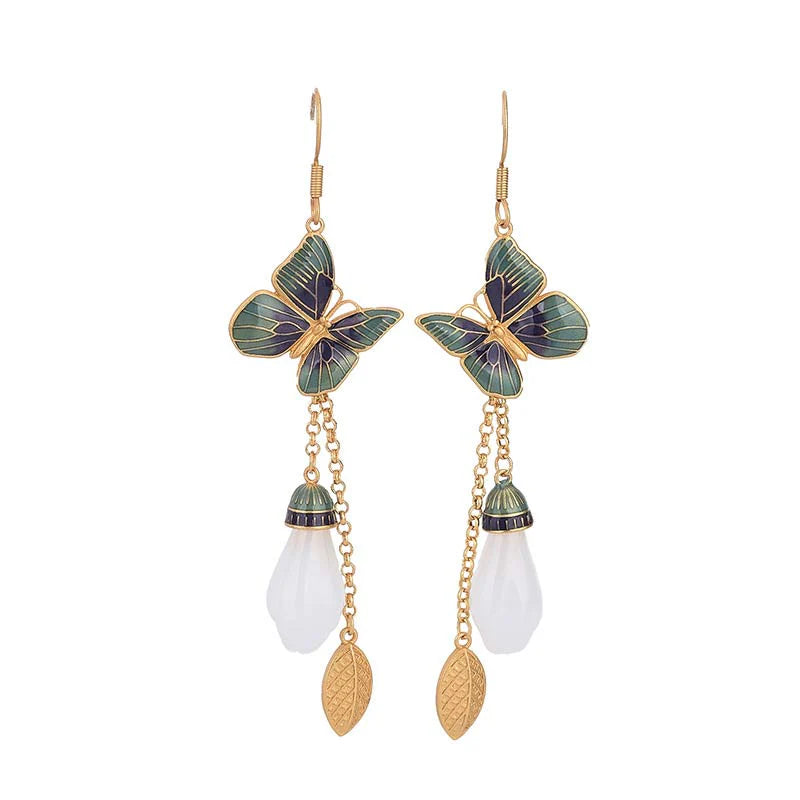 Buddha Stones FengShui White Jade Fortune Earrings