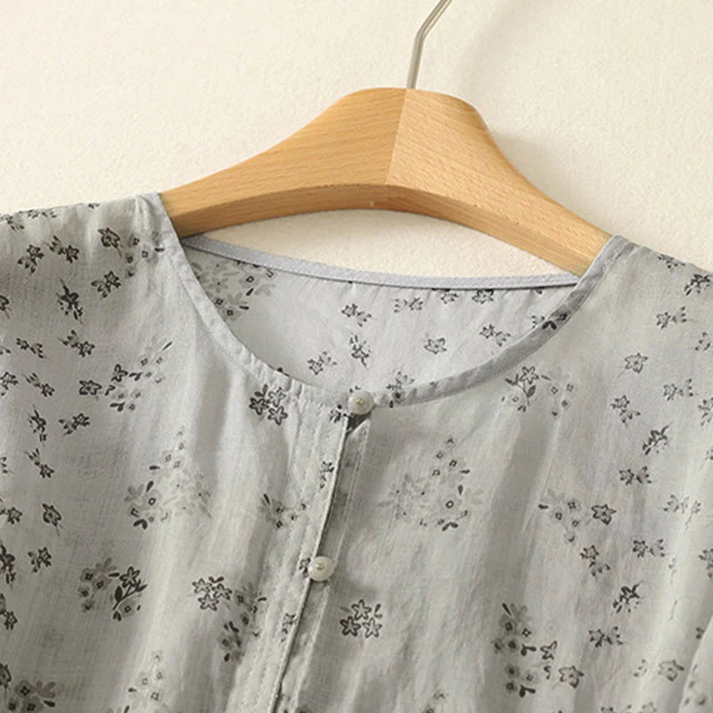 Buddha Stones Casual Floral Print Pattern Three Quarter Sleeve Women's Buttons Shirt