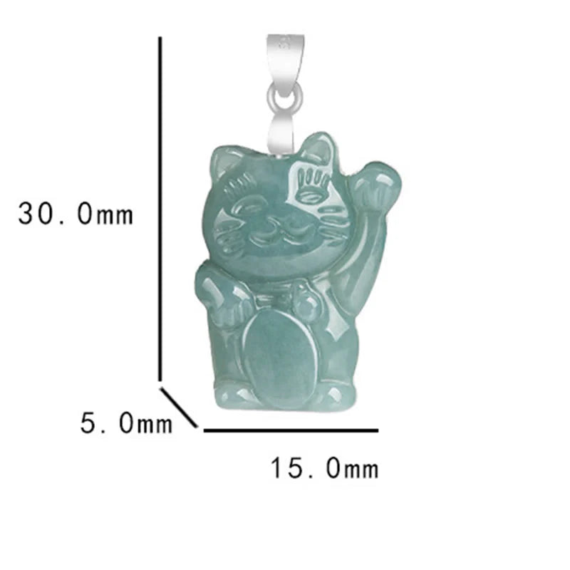 Buddha Stones Natural Jade Lucky Cat Abundance Titanium Steel Necklace Pendant
