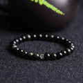 Buddha Stones Black Obsidian Bead 925 Sterling Silver Flower Design Purification Bracelet