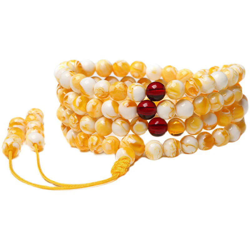 Buddha Stones Tibetan White Yellow 108 Beads Amber Mala