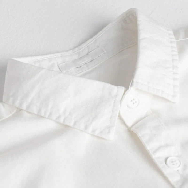 Buddha Stones Spring Solid Buttons Down Decorative Pocket Men's Stand Collar Long Sleeve Cotton Shirt