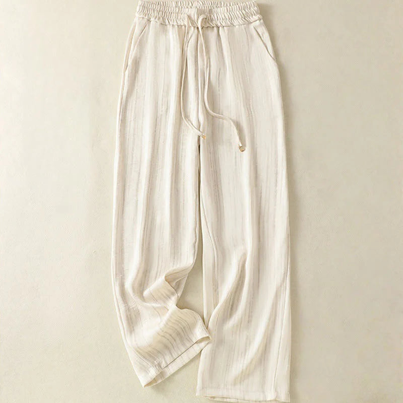 Buddha Stones Artistic Casual Vertical Lines Pattern Drawstring Ankle-length Women's Pants With Pockets