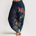 Buddha Stones Lotus Koi Fish Pattern Women's Elastic Waist Pure Cotton Harem Pants