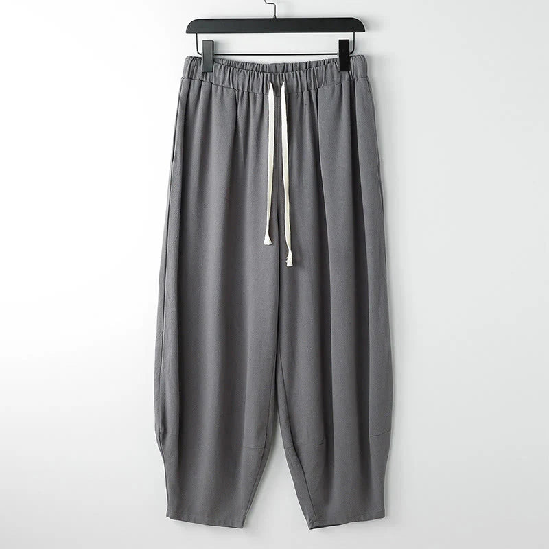 Buddha Stones Summer Solid Color Drawstring Ankle-Length Men's Harem Pants With Pockets