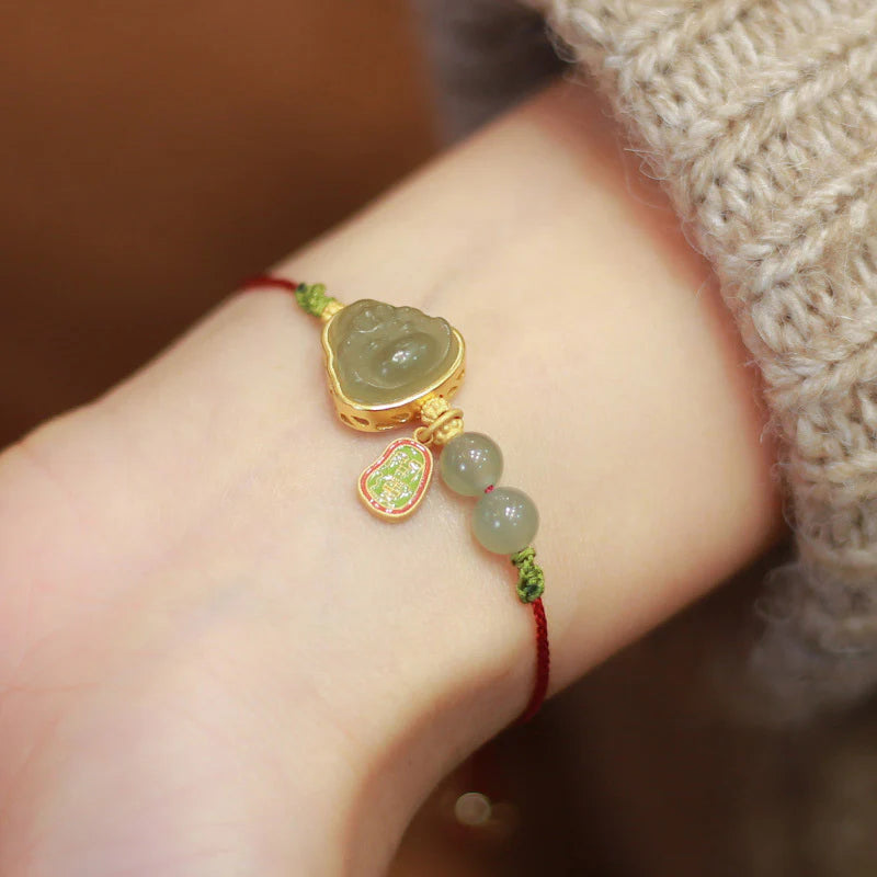 Buddha Stones Natural Jade Buddha Abundance Red String Weave Bracelet (Extra 30% Off | USE CODE: FS30)