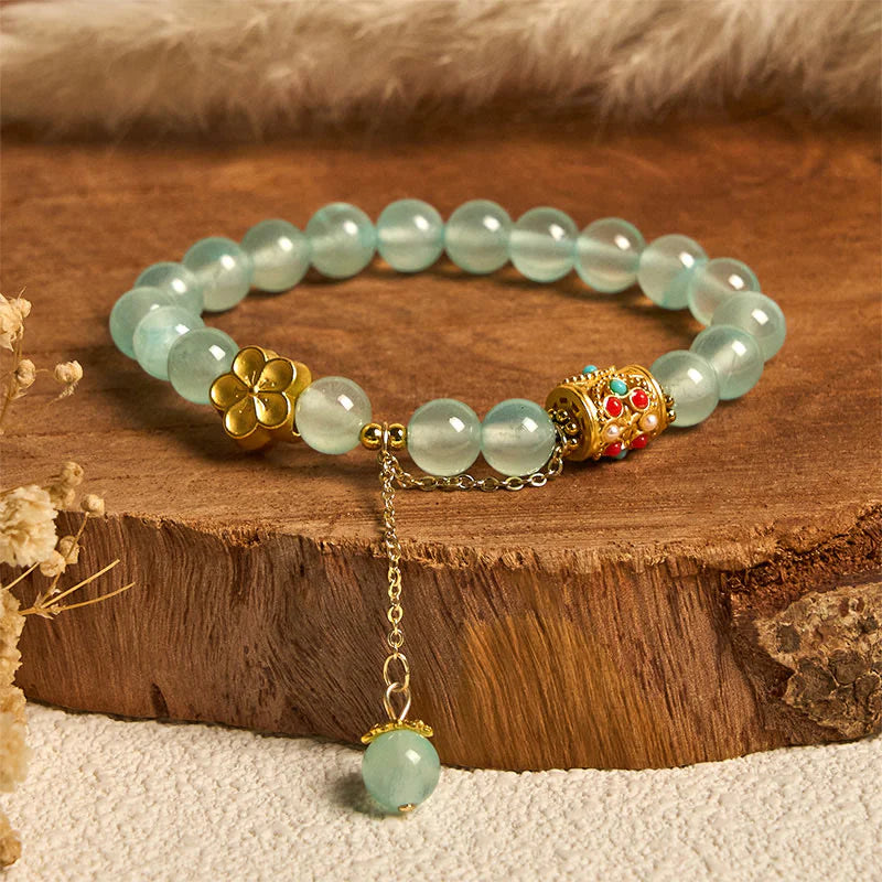 Buddha Stones Tibetan White Agate Crystal Stone Flowers Positivity Bracelet