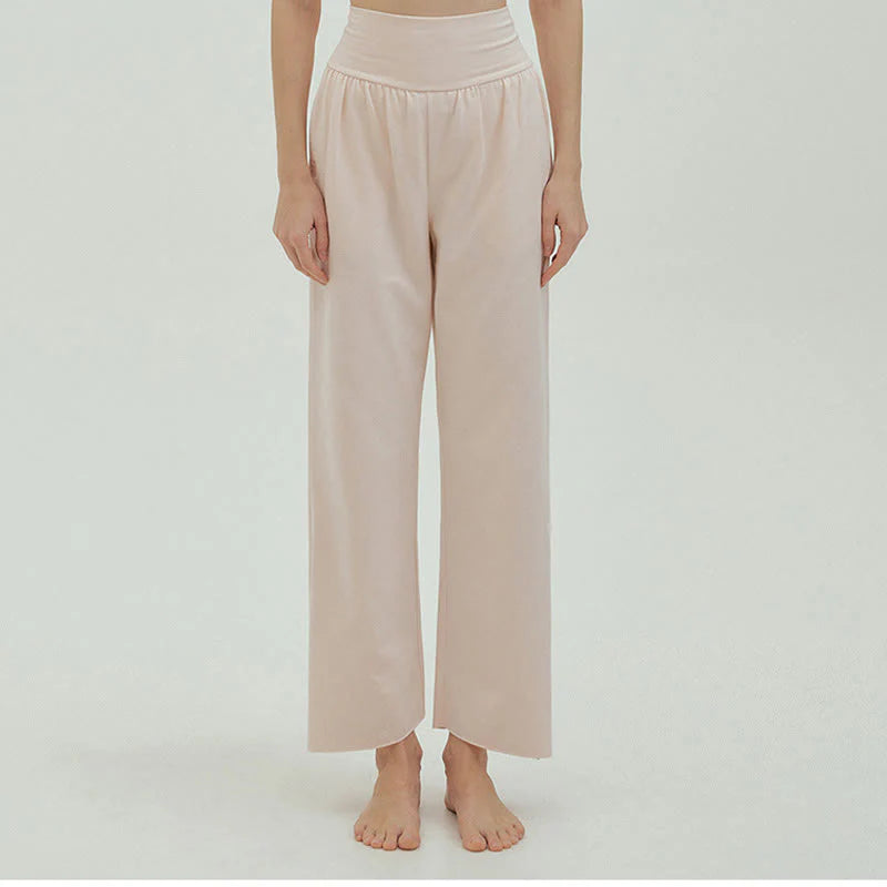 Buddha Stones Casual Loose Tie-down Hem Plain High Waist Women's Leica Pants With Pockets