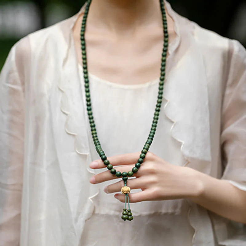 Buddha Stones 108 Mala Beads Green Sandalwood Boxwood Lotus Positive Bracelet (Extra 35% Off | USE CODE: FS35)