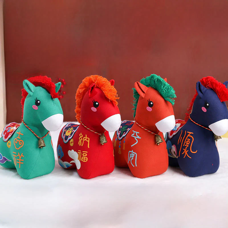 Buddha Stones Year of the Horse Copper Red String Fu Character Embroidery Prosperity Home Decoration
