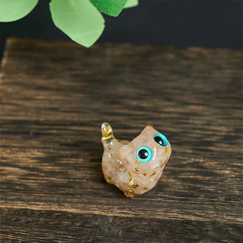 Buddha Stones Crystal Drip Resin Small Cat Serenity Fulfilment Decoration Statue