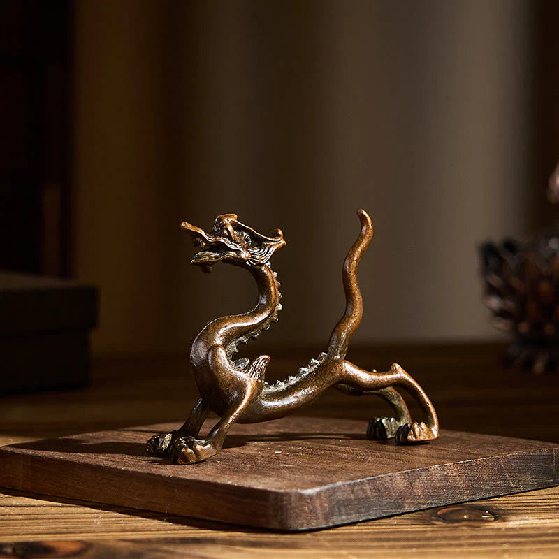 Buddha Stones Mini Dragon Alloy Luck Protection Home Decoration 7.6*2.5*5.4 cm