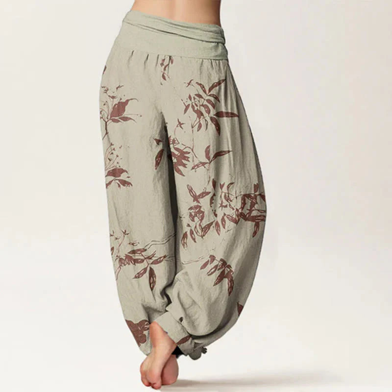 Buddha Stones Cotton Branch Pattern Women's Elastic Waist Harem Pants