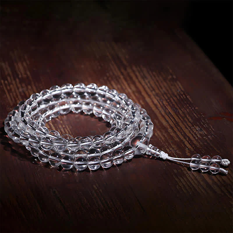 Buddha Stones 108 Clear Quartz Beads Protection Mala