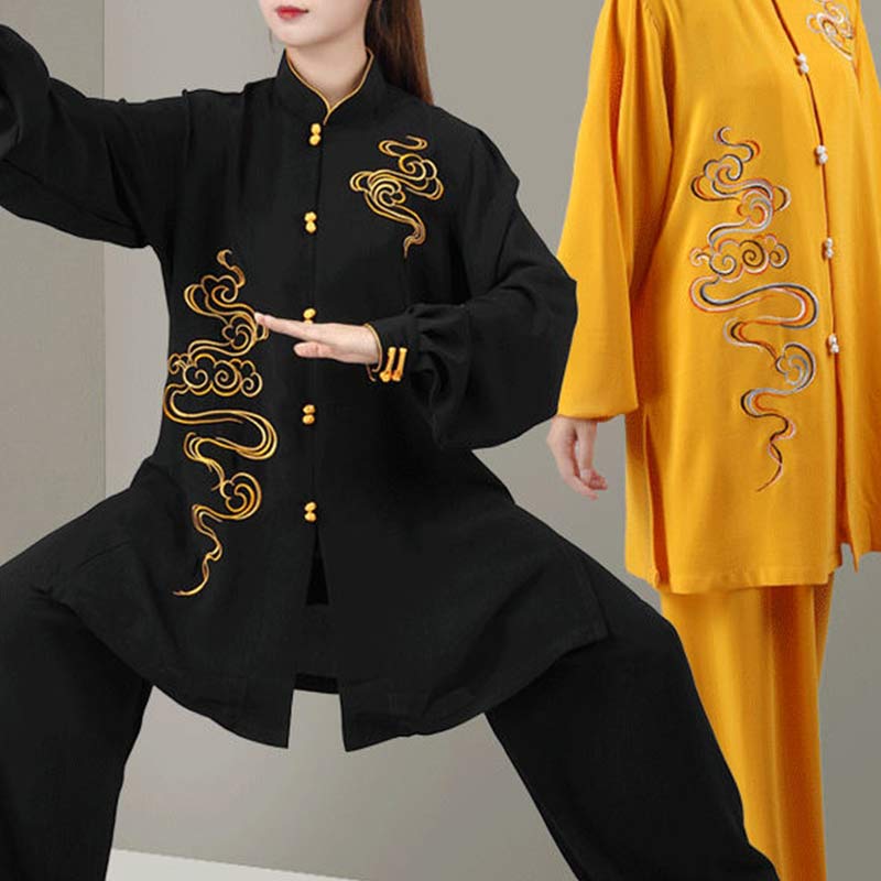 Buddha Stones Auspicious Clouds Embroidery Meditation Prayer Spiritual Zen Tai Chi Qigong Practice Unisex Clothing Set (Extra 30% Off | USE CODE: FS30)