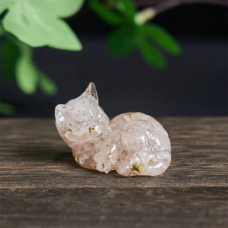 Buddha Stones Crystal Chip Epoxy Resin Small Cat Positive Decoration