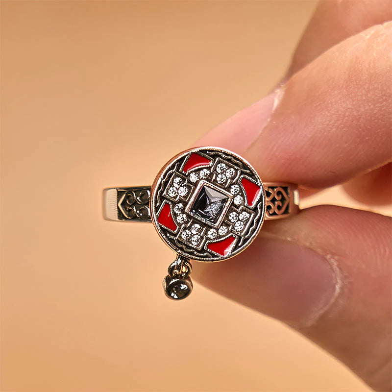 Buddha Stones Om Mani Padme Hum Copper Prayer Wheel Rotatable Wealth Ring