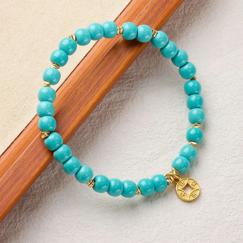 Buddha Stones Copper Coins Charm Imitation Turquoise Bracelet