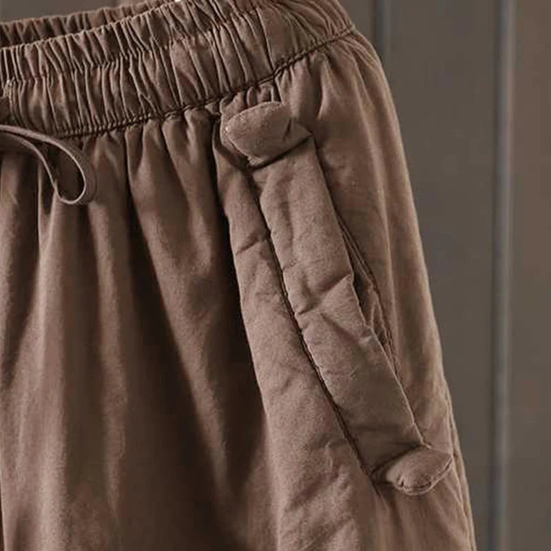 Buddha Stones Women's Winter Drawstring Fleece-Lined Thermal Harem Pants With Pockets