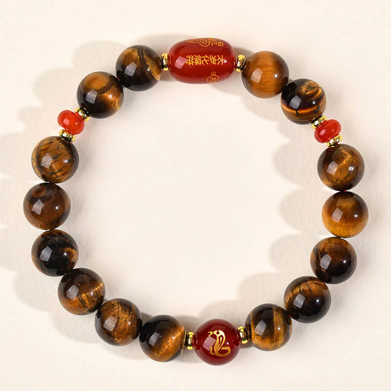 Buddha Stones 12 Chinese Zodiac Natural Tiger Eye Red Agate Protection Bracelet