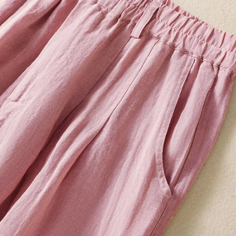 Buddha Stones Summer Button Zipper Ankle-Length Women's Pants With Pockets
