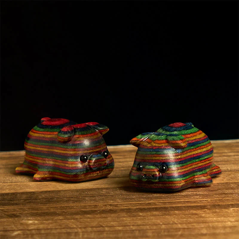 Buddha Stones 2Pcs Mini Rainbow Eucalyptus Pig Carved Positive Decoration