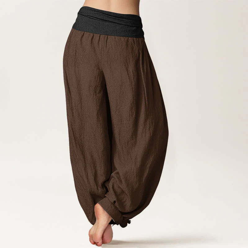 Buddha Stones Cotton Green Black Brown Red Solid Color Women's Elastic Waist Harem Pants
