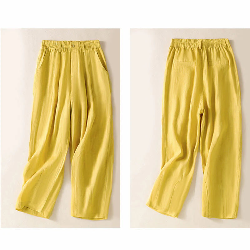 Buddha Stones Summer Button Zipper Ankle-Length Women's Pants With Pockets