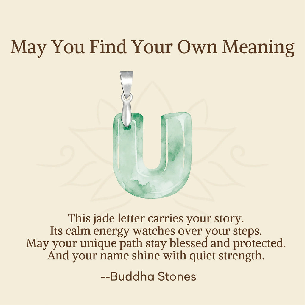 Buddha Stones May You Find Your Own Meaning Natural A-Z Letter Jade Titanium Steel Chain Necklace Includes Gift Message Card