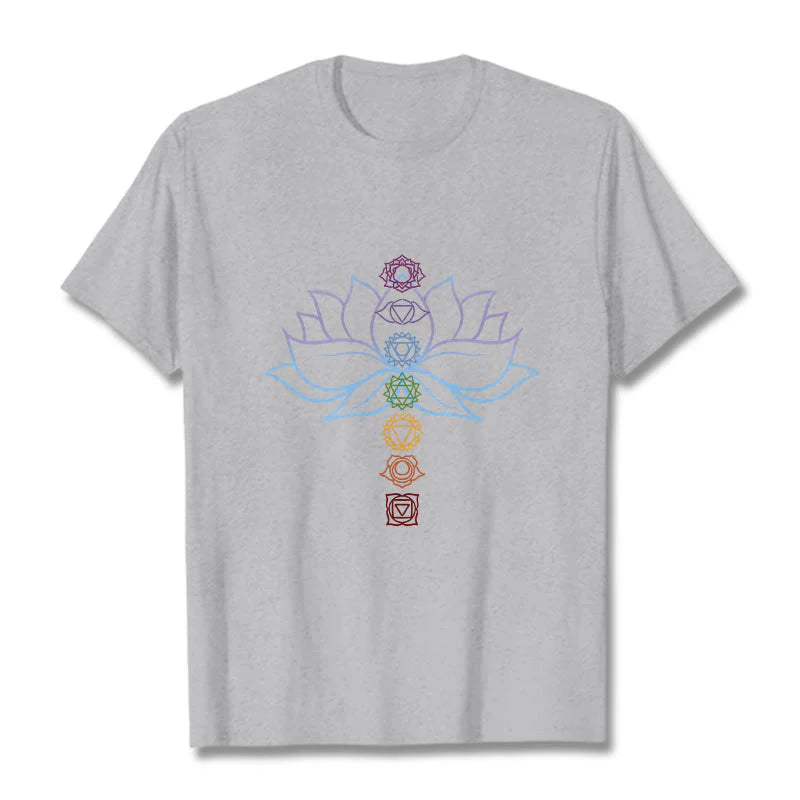 Buddha Stones Pastel Hues Lotus Flower Chakra Symbols Meditation Cotton Tee T-shirt