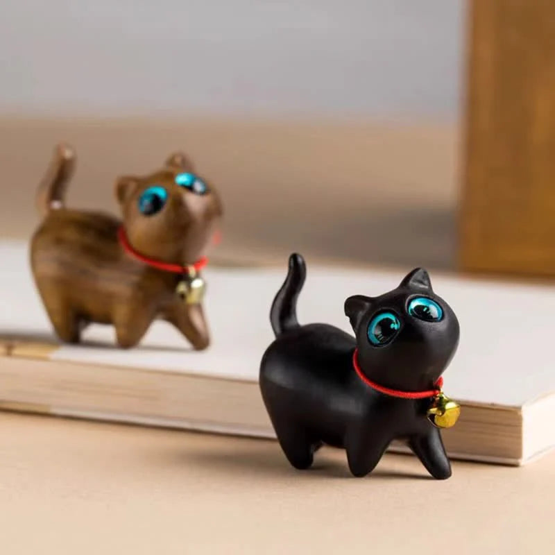 Buddha Stones Green Sandalwood Small Leaf Red Sandalwood Cute Cat Animals Soothing Peace Decoration
