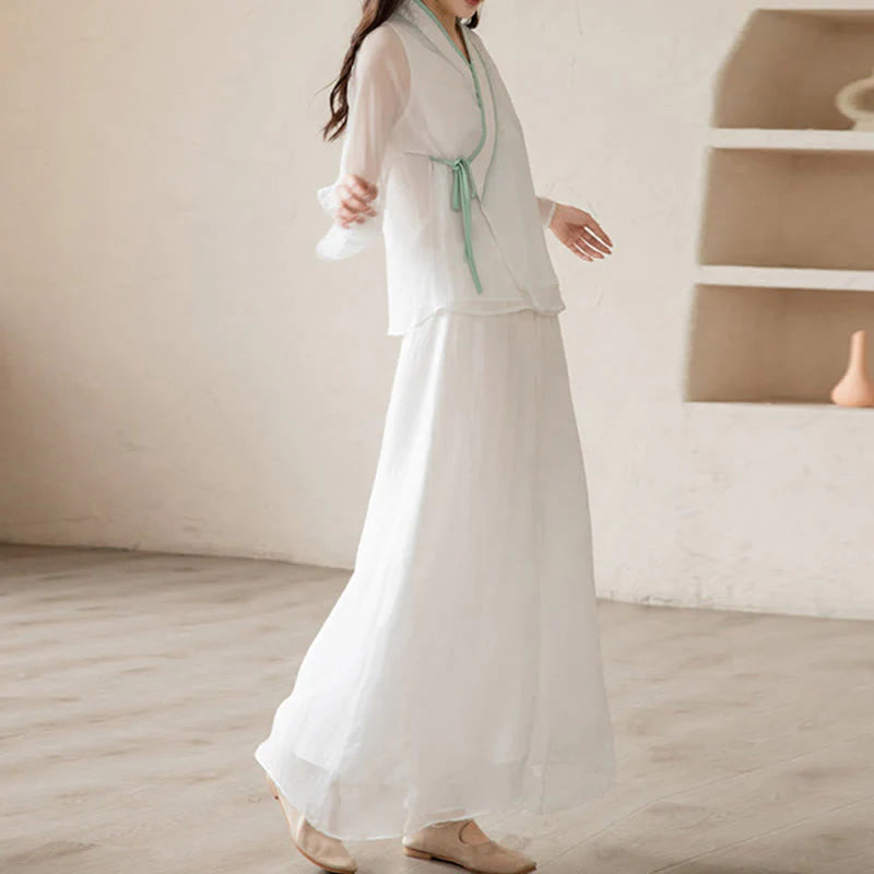 Buddha Stones Retro Prayer Zen Spiritual Meditation Practice Chiffon Clothing Women's Set