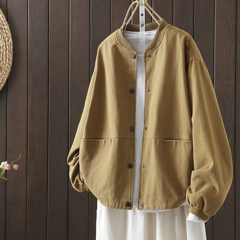 Buddha Stones Fall Button Down Women's Cotton Long Sleeve Outerwear Jacket With Pockets