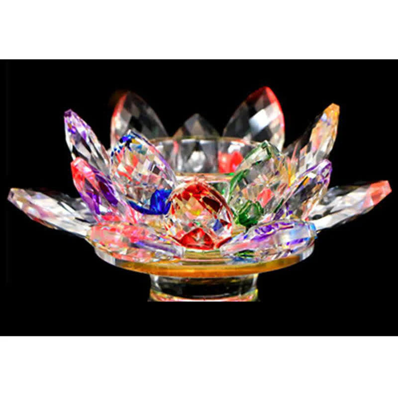 Buddha Stones Lotus Flower Crystal Candle Holder Home Office Offering Decoration
