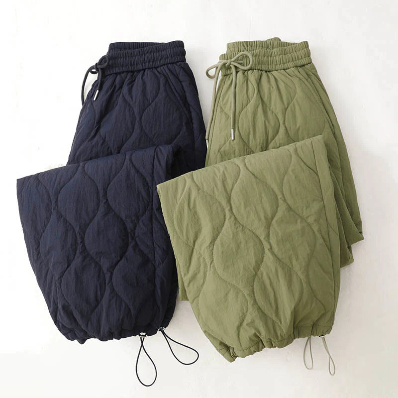 Buddha Stones Women's Plain Elastic Cuff Design Drawstring Thermal Thickened Pants With Pockets