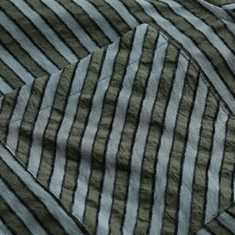 Buddha Stones Vintage Striped Buttons Down Stand Collar Long Sleeve Men's Cotton Shirt