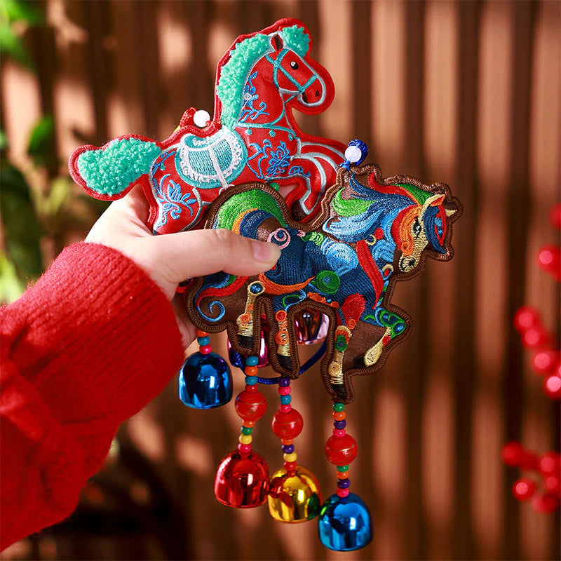 Buddha Stones Year Of The Horse Embroidery Bell Tassel Hanging Decoration