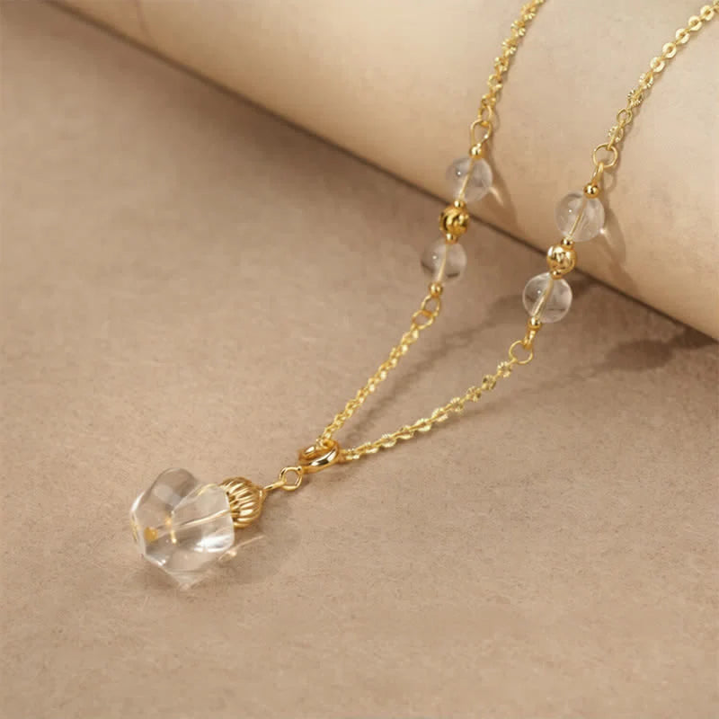 Buddha Stones Natural Clear Quartz Copper Coin Healing Necklace