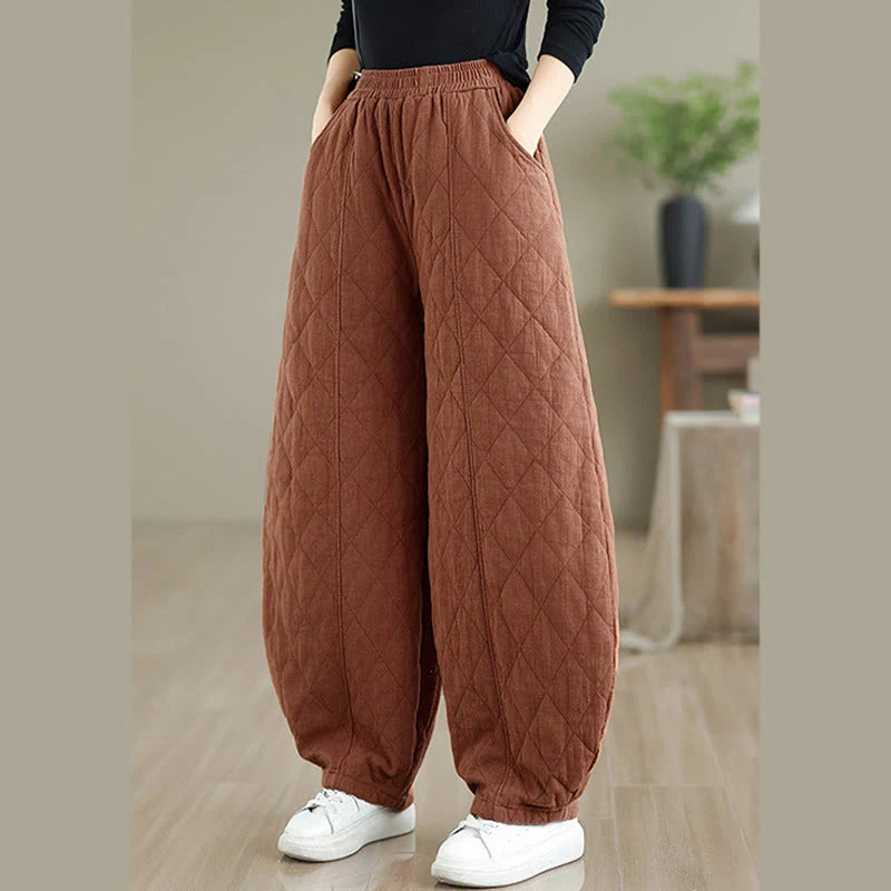 Buddha Stones Winter Diamond Pattern Cotton Women's Pants With Pockets