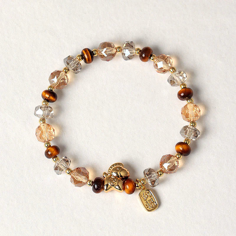 FREE Today: Fortune and Prosperity Tiger Eye Ice Obsidian Pearl Year Of The Horse Lucky Bracelet