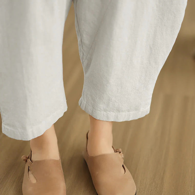 Buddha Stones Spring 7-8 Length Solid Color Women's Cotton Linen Harem Pants With Pockets